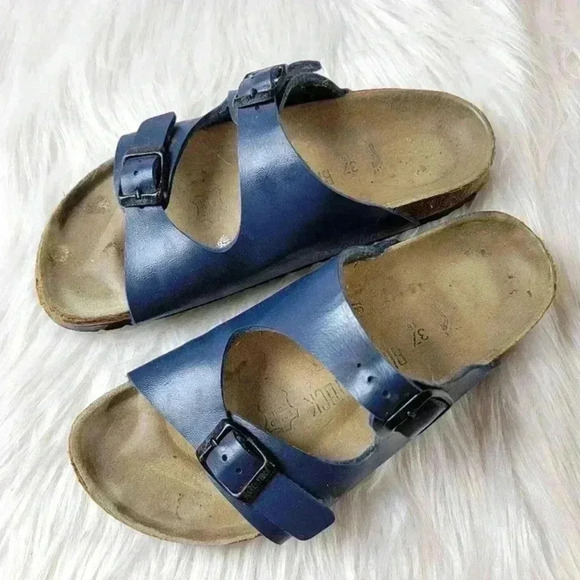 Birkenstock Shoes - Birkenstock Navy Blue Leather Milano Sandals - 6